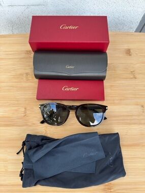 Cartier CT0011SA 002 Havana Polarized Sunglasses Green Lenses NEW Unisex